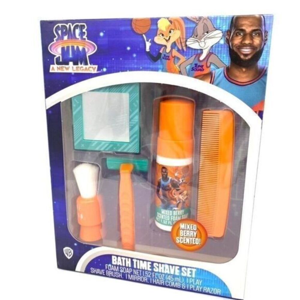 Space Jam Kids Bath Time Shave Set Soap Mirror Razor Brush Comb